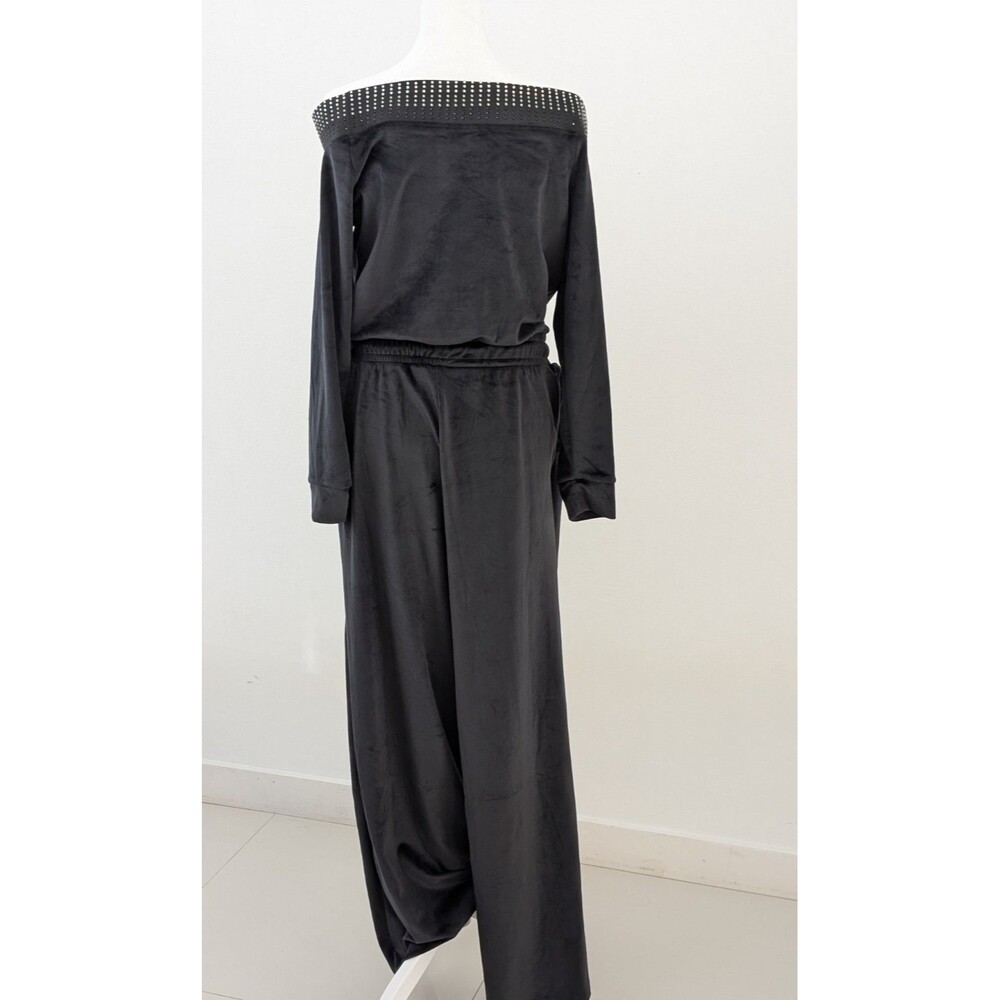 New York & Comp Jumpsuit Women M Dark Gray Off The Shoulder Long Sleeve Wide Leg - Picture 4 of 9